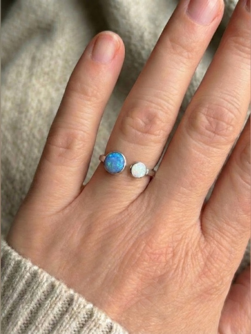 Solid Sterling Silver Adjustable Opal Ring 💙🤍
